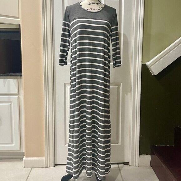 Exist Maxi Dress 3/4 Sleeve Stripe Ribbed Sz Medium Cotton Versatile Aesthetic - Picture 13 of 16